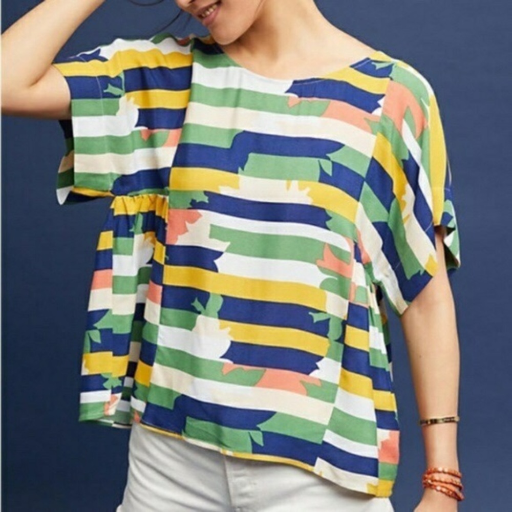 Maeve Anthropologie milla multicolor striped top size Small
